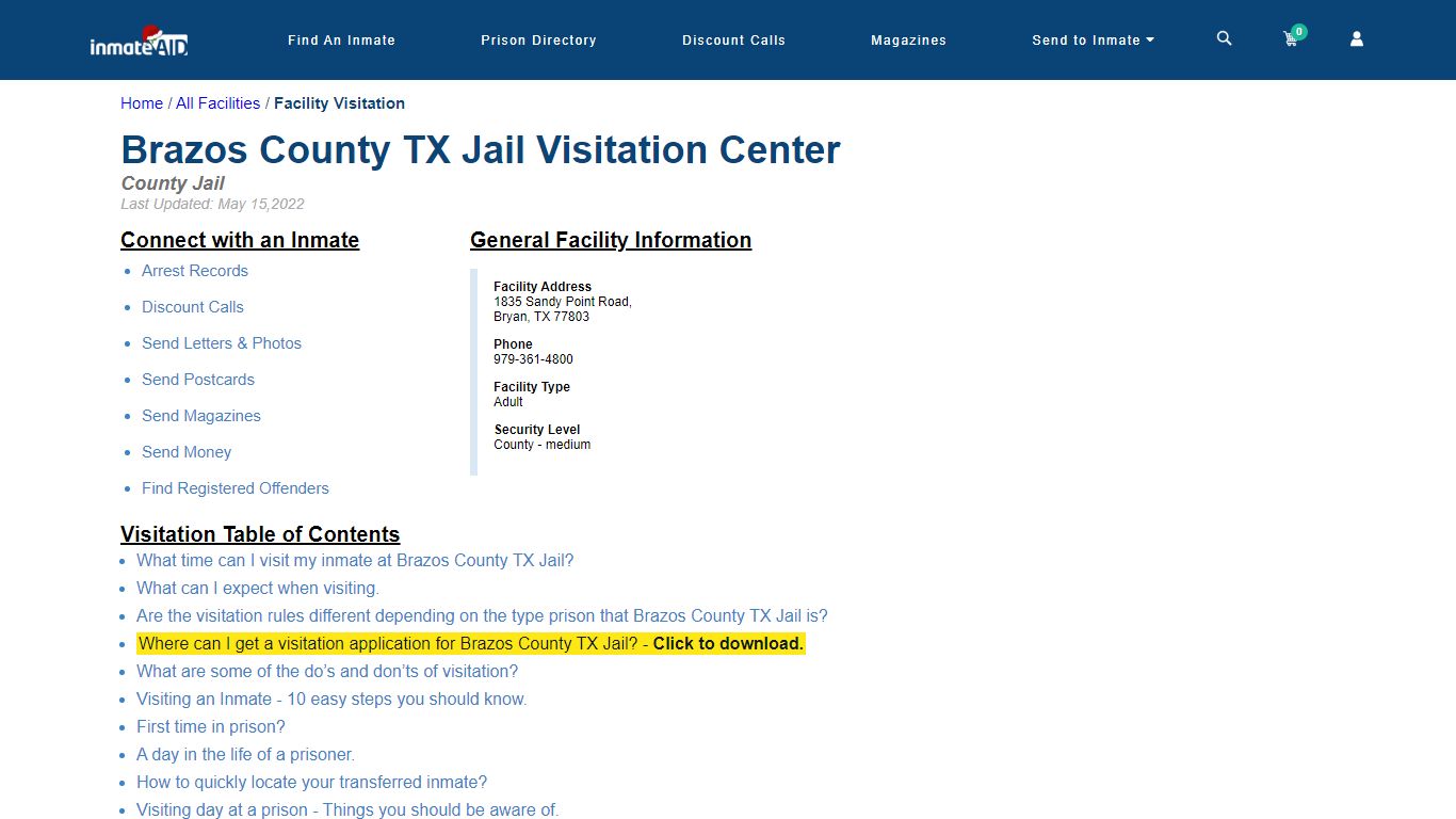 Brazos County TX Jail | Visitation, dress code & visiting hours - InmateAid